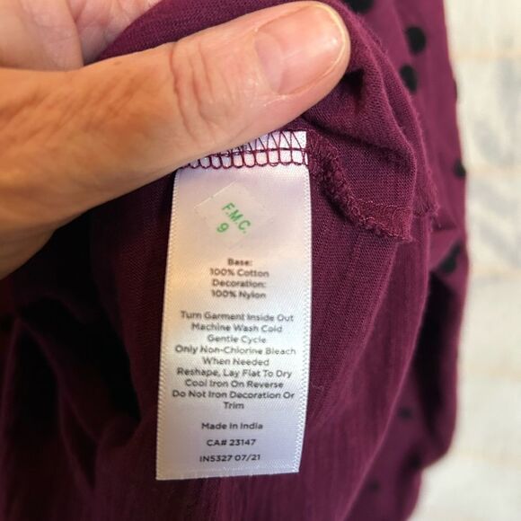 Talbots Purple Long Sleeve flocked black polka dots 100% Cotton Tunic Top 1X - Picture 6 of 8